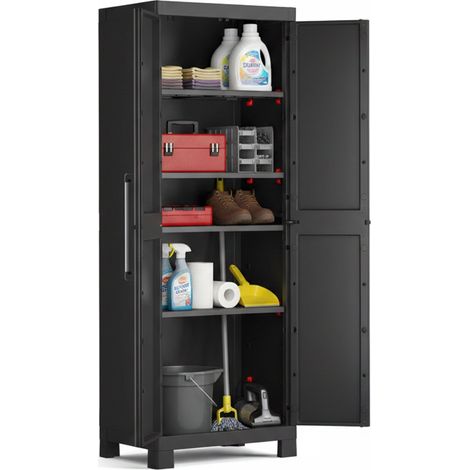 Dmora - Armario exterior Terrebonne, Mueble para exteriores, Mueble de jardín multiusos, Contenedor para balcón o garaje, Made in Italy, 65x45 h182 cm, Negro