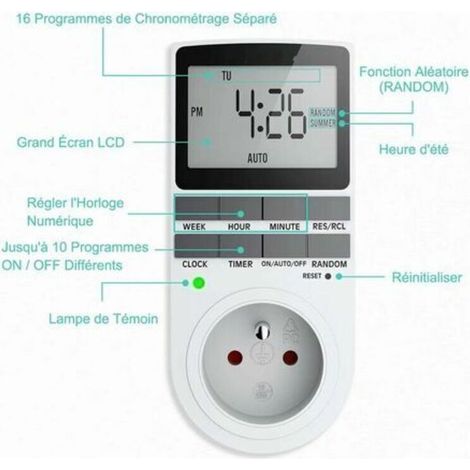Prise Programmable Digitale, Minuterie Numérique Hebdomadaire avec Ecran LCD, Minuterie Prise Electrique 12H/24H/7Jours, économie d'Energie Pour L'électroménagers et L'éclairage (1 Pack),TRIMEC
