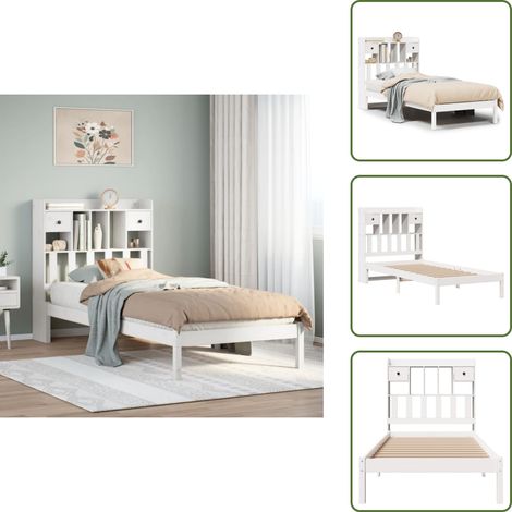 Cama de pino - vidaXL Cama con estantería sin colchón madera maciza blanca 75x190 cm - Estantería de dormitorio