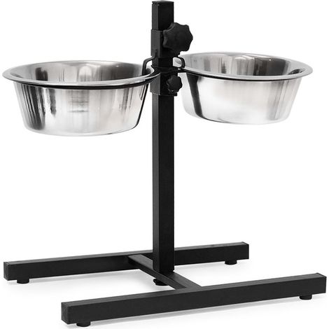 Double gamelle pour chien surélevée – Support réglable HxLxP 42×46×27 cm – Antidérapante – Acier inoxydable 1,6 l (1/5)