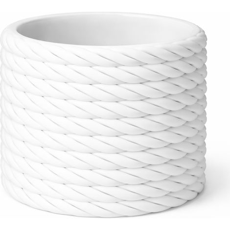 Pot de fleurs blanc décoratif à motif tressé (1/3)