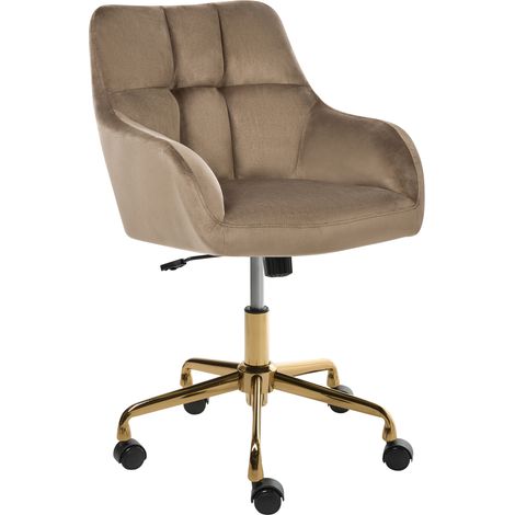 Silla de oficina de terciopelo poliéster estructura de metal dorado función giratoria ajustable muebles de oficina gris pardo Palmdale