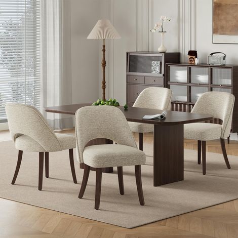 Lot de 4 chaises de Salle à Manger rembourrées en Tissu, Pieds en Bois Massif, Dossier incurvé et Assise épaisse en Mousse Haute densité, Design Moderne pour Cuisine et Salle à Manger, Kaki (1/5)