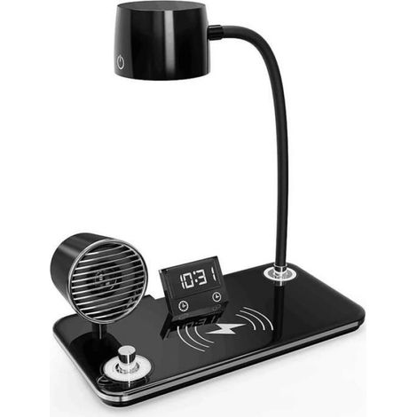 LED-Schreibtischlampe mit 15-W-Wireless-Ladegerät, Tischlampe mit Bluetooth-Lautsprecher und Uhr, 500 Lux, 3 Farbmodi (3000K-6000K), (1/5)