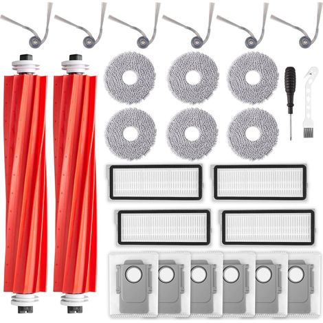 26 Stück Zubehörset für Roborock QV 35A / QV 35S Saugroboter, Ersatzubehör 2 Hauptbürste 6 Wischpad 6 Staubbeutel 6 Seitenbürste 4 Filter 1 Reinigungsbürste 1 Schraubendreher