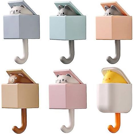 ensemble De 6 Adorables Crochets Adhsifs Pour Animaux, Porte-manteau Rtractable Montage Mural Pour Enfants Porte-manteau Porte-serviettes Porte-c (1/5)
