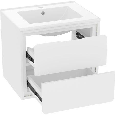 GagaMeuble vasque mural 60x46x50 cm blanc, LED radar, 2 tiroirs (1/5)