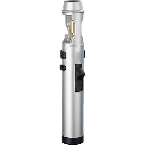 Briquet à butane coupe-vent argenté avec décapsuleur et torche à flamme jet rechargeable, idéal pour barbecue, camping, cigares et situations de survie. (1/5)