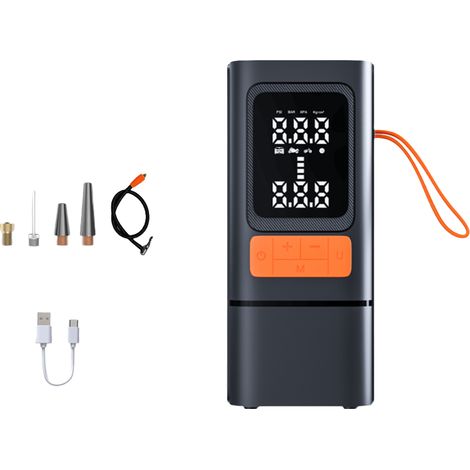 Pompa ad aria elettrica per auto EINNENFFER, con display LCD digitale, torcia a LED, portatile, manometro digitale, colore arancione, per gonfiare pneumatici, palloni e articoli gonfiabili.