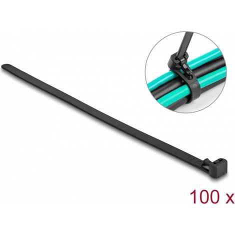 Delock 19064 Fascetta per cavi Nero stabile al calore, Riutilizzabile 100 pz.