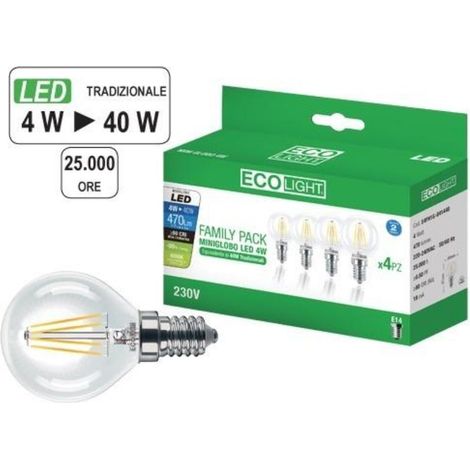 Kit 4 LED -Glühbirnen mit E14 Ecolight 4W -Filamentfilament (1/2)