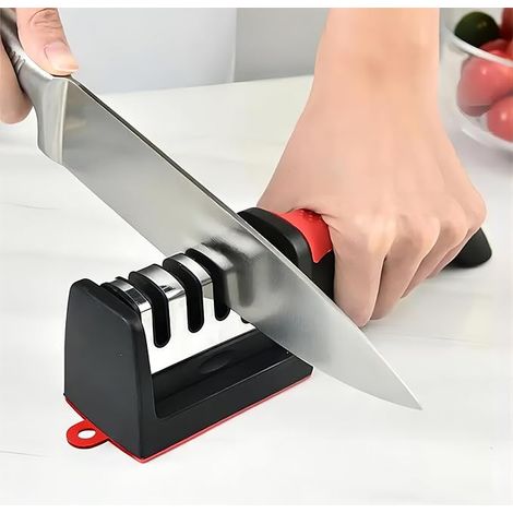 Aiguiseur de couteau de cuisine professionnel en trois étapes en acier au tungstène, diamant et céramique, conçu pour les chefs, convient à la maison, aux fourgonnettes et aux restaurants, facile à ut (1/4)