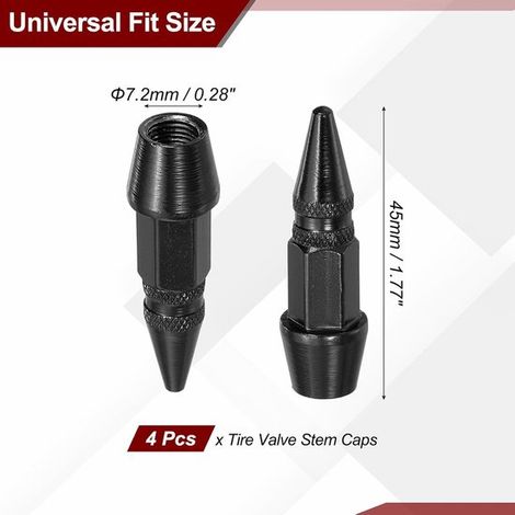 4 tapones de válvula de neumático con forma de clavo de 0,45 mm para coches, color negro.