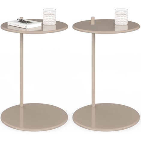 Set di 2 tavolini rotondi, tavolini da salotto, comodini LEONTINE da 40 cm in metallo color taupe (1/5)
