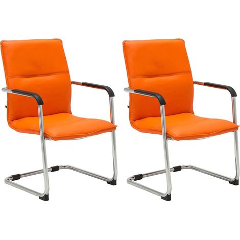 Set di 2 sedie da ufficio per visitatori con braccioli in PVC arancione e metallo cromato 100007869
