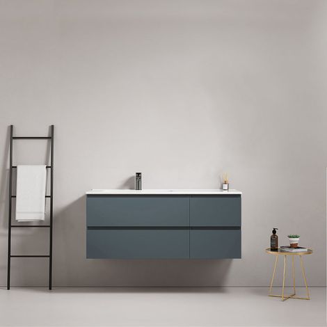 Mobile bagno sospeso 120 cm Blu Mare Lavabo a Sinistra in Ceramica Senza Specchio - Fiji Paint (1/5)