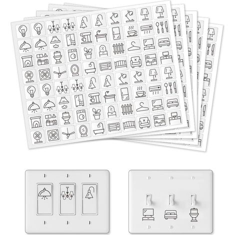400 étiquette Autocollante pour Interrupteur 34 modèles Autocollants D'Étiquettes de Tableau de Distribution Noirs pour la Maison Cuisine Salle de Bains École de Bureau 19x19mm (1/5)