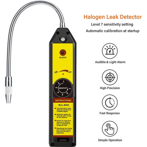 Rilevatore di perdite di Freon WJL-6000 per sistemi HVAC, refrigeranti alogeni e gas, tester per perdite in ambito automobilistico per R134a, R410A, R12, R22 e R404A. (1/5)