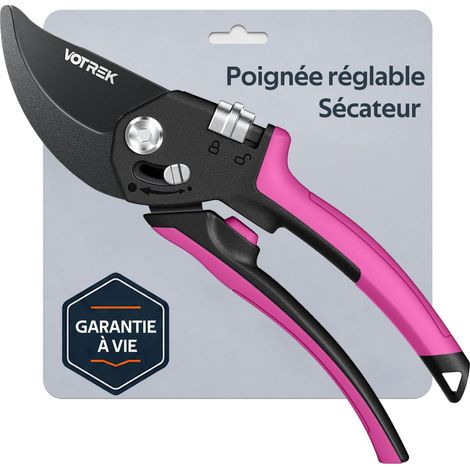 Sécateur de Jardin Bypass à Poignée Réglable pour Mains Fragiles  Lame SK5, Ressort Protégé, Secateur Pro 21,5 cm, Ciseaux de Jardinage pour Rosiers, Arbustes et Fruitiers, Cisailles à gazon (1/5)
