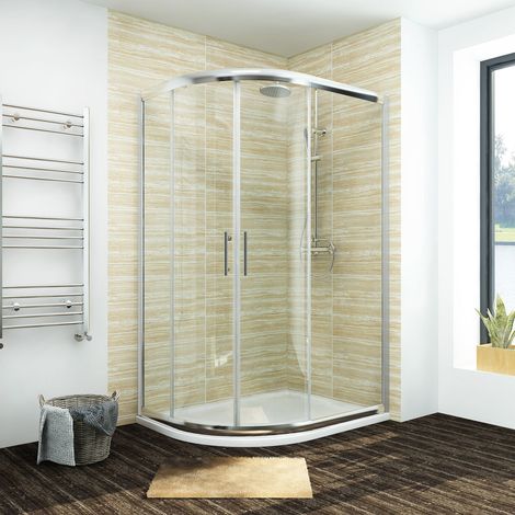 ELEGANT 900 x 800 mm offset Quadrant Shower Enclosure 6mm Tempered Sliding Glass Cubicle Door (1/5)