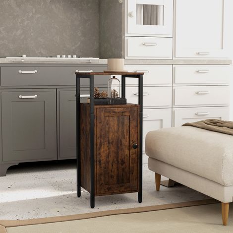 Table d'appoint - 34x30x80 cm - Placard niche rangement haut bout de canapé salon table de chevet chambre - Marron rustique (1/5)