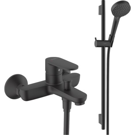 Pack mitigeur baignoire mécanique HANSGROHE Vernis Blend + Ensemble pommeau Vernis Blend EcoSmart 2 jets avec barre noir mat