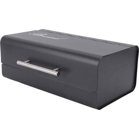 Boîte de rangement rectangulaire en fer pour cuisine, couvercle rabattable, noir-gris, organiseur de pain (1/5)