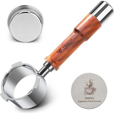 Bottomless filter holder 51 mm, 3 ears, stainless steel, wooden handle, compatible with Delonghi EC680 (1/5)
