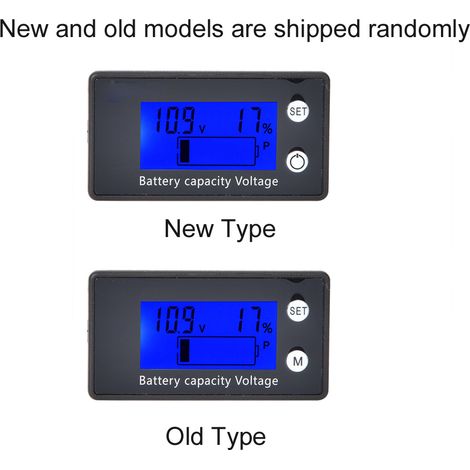 LCD-Voltmeter und -Wattmeter für Lithium- und Bleiakkumulatoren, digitale Prozentanzeige, universell 10–100 V, blau + Alarm + Temperaturanzeige (1/5)