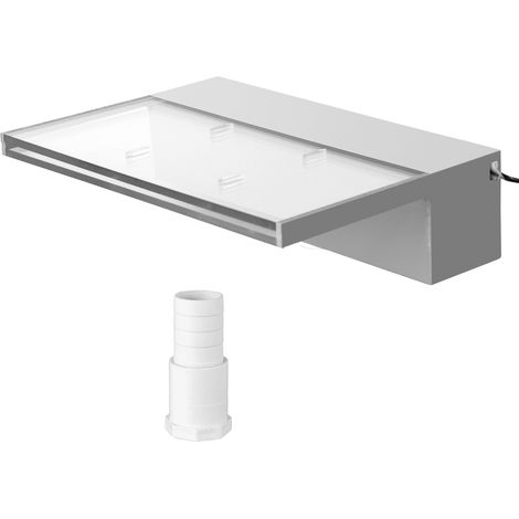 VEVOR Aliviadero para Fuente de Piscina de 11,8 x 3,2 x 8,1 pulgadas, Aliviadero de Fuente de Acrílico Sólido con Tira Azul de Luz LED, Fuente de Cascada para Estanque de Jardín, Piscina, Cuadrados