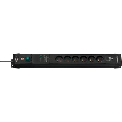 Multiprise avec Ports USB A, parasurtenseur 60000A, Filtre, Interrupteur, 6 Prises (2 Ports USB A 5V/3,1A, Voyant, Guide-câbles, 3m H05VV-F, fabriqué en France) Noir (1/5)