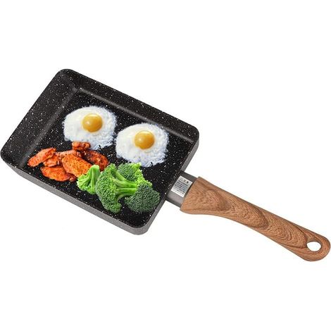 Tamagoyaki Japanese Omelette Pain, poêle à œufs Pouser de rouleau d'oeuf antiadhésif Rectangle Pouleur de friture Small Panke Panke avec poignée en bois pour crêpes, crêpes, omelette, œufs au plat (1/5)