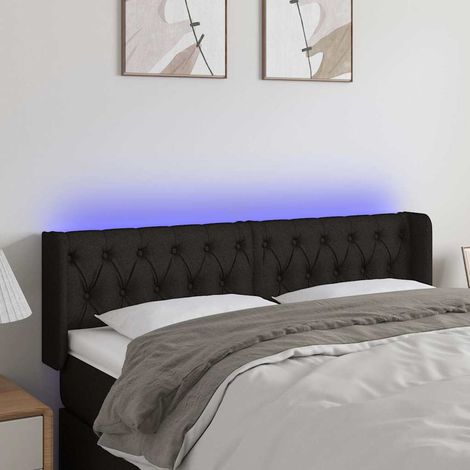 Tête de lit LED avec 2 bandes lumineuses, tissu noir, hauteur réglable, 147 x 16 x 78/88 cm, 10.55kg - PANGIVO (1/5)