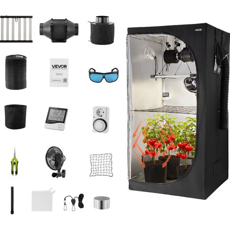 VEVOR Chambre de Culture 100x100x200 cm Tente de Culture Kit Complet avec Eclairage LED Spectre Complet, Systeme Ventilation, Mylar 600D Hautement Reflechissant, pour Plantes Interieur Fleurs Legumes