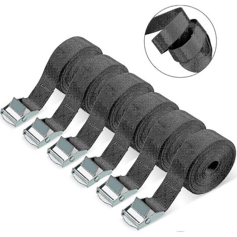 Sangles d'arrimage, lot de 6 sangles de tension robustes, sangles à cliquet réglables de 3 m, adaptées aux motos, camions, remorques et bagages. (1/5)