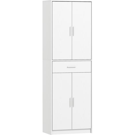 Meuble de cuisine moderne avec portes, étagères réglables et tiroir, 60 x 35 x 180 cm, blanc (1/5)