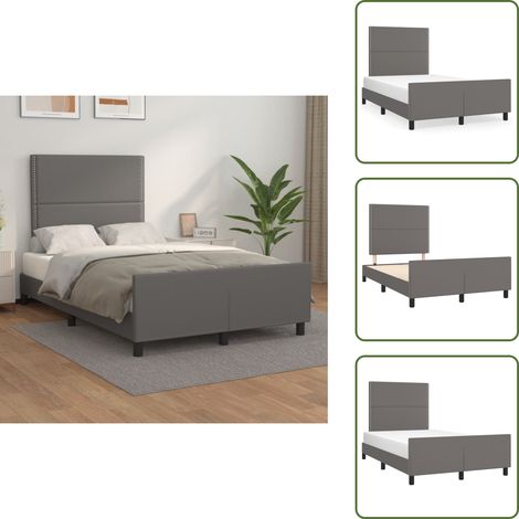 The Living Store Cadre de lit sans matelas gris 120x190 cm similicuir - Cadre De Lit - Lit Double - Tête De Lit Ajustable - Similicuir - Meuble Chambre