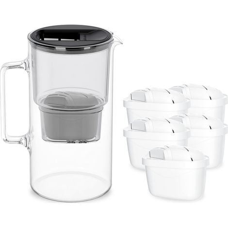 Carafe Filtrante Verre 3l, Carafe et 5 Filtre - Noir (1/5)