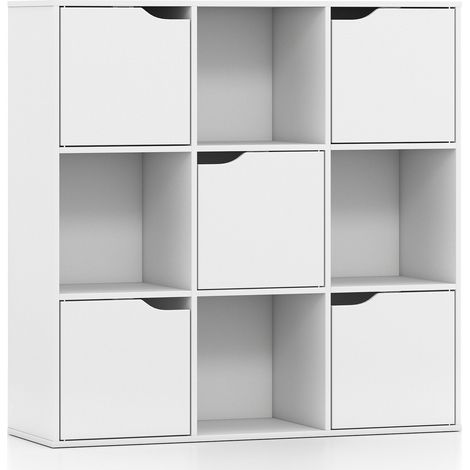 White 9-Cube Bookshelf with 5 Doors and Anti-Tip Device (1/5)