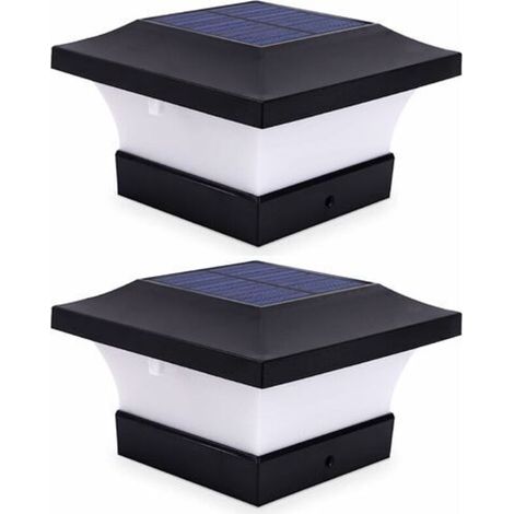 Lot de 2 lampes solaires pour poteau d'extérieur pour éclairage de pont de clôture, éclairage solaire LED haute luminosité 6000 K blanc pour poteaux 4 x 4, 5 x 5 ou 6 x 6 (1/5)