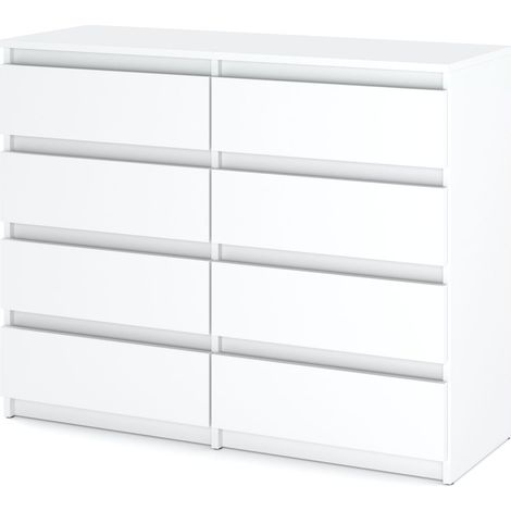 Commode RTV 120 cm – Blanc mat – 8 tiroirs – Panneau laminé – Guidage à billes – Rangement optimal pour salon (1/5)