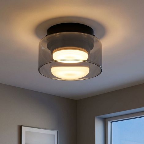 Lampada da soffitto a LED, lampada da camera da letto, effetto fumé, vetro grigio, D 13 cm (1/5)