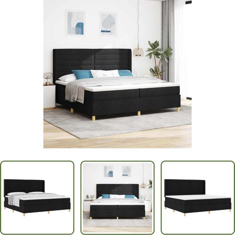 Matelas ferme -  Lit à ressorts avec matelas Noir 200 x 200 cm tissu (1/5)