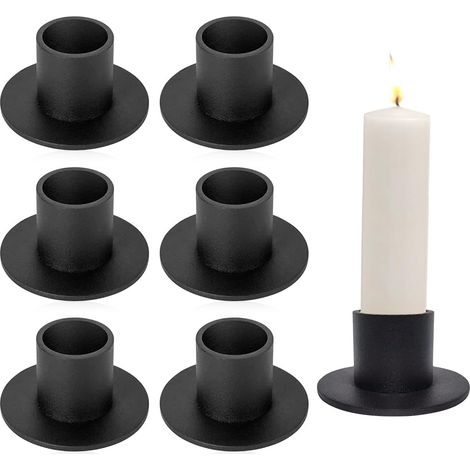Portacandele in metallo da 6 pezzi, nero opaco vintage, adatti per candele rotonde da 2 cm di diametro, portacandele moderni perfetti per soggiorno, feste, Natale, matrimoni, ecc.