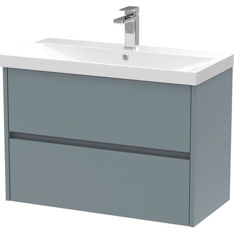 Chartley Contemporary 2 Drawer Wall Hung Vanity Unit with Thin Edge Basin, Coastal Grey, 800mm