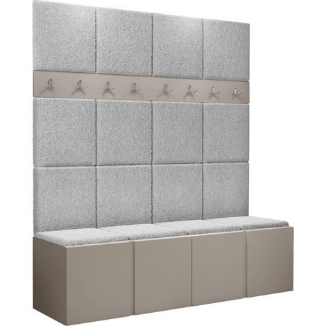 Conjunto para recibidor Pinis V, Abriamo 6, 186x168x46cm, Aglomerado laminado, Tapiz, Colocada, Montada en la pared