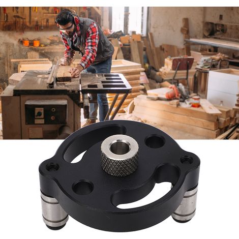 Kit d'outils pour le travail du bois avec localisateur de perçage à centrage adaptatif, foret de positionnement à trou unique, panneau en bois massif, noir. (1/5)