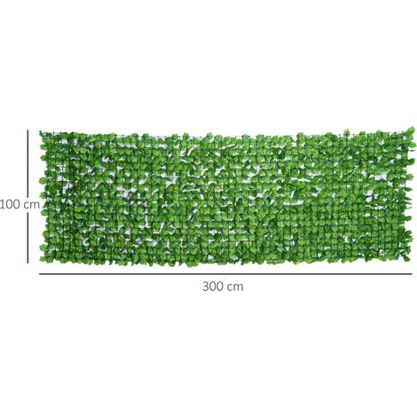 Haie artificielle brise-vue, protection UV, grille de haie feuillue, 300 x 100 cm, verte (1/5)