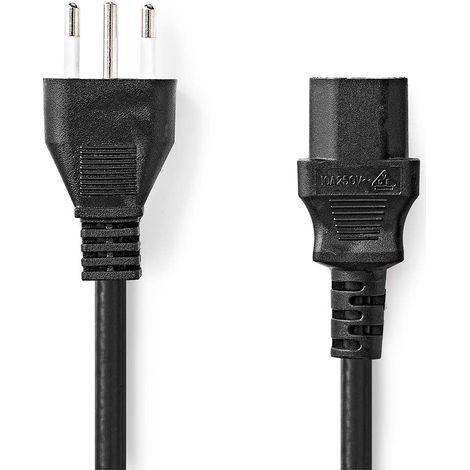 Cable alimentacion italia macho iec 320 c13 recto recto niquelado 200 m redondo pvc negro label (1/2)