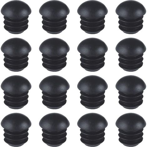 Runde Kunststoff-Endkappen (16 mm) (Schwarz), 16 Stück, Runde Stuhlrohr-Endkappen, gerippte, gewölbte runde Endkappen für Tisch-, Stuhl- und Möbelbeine